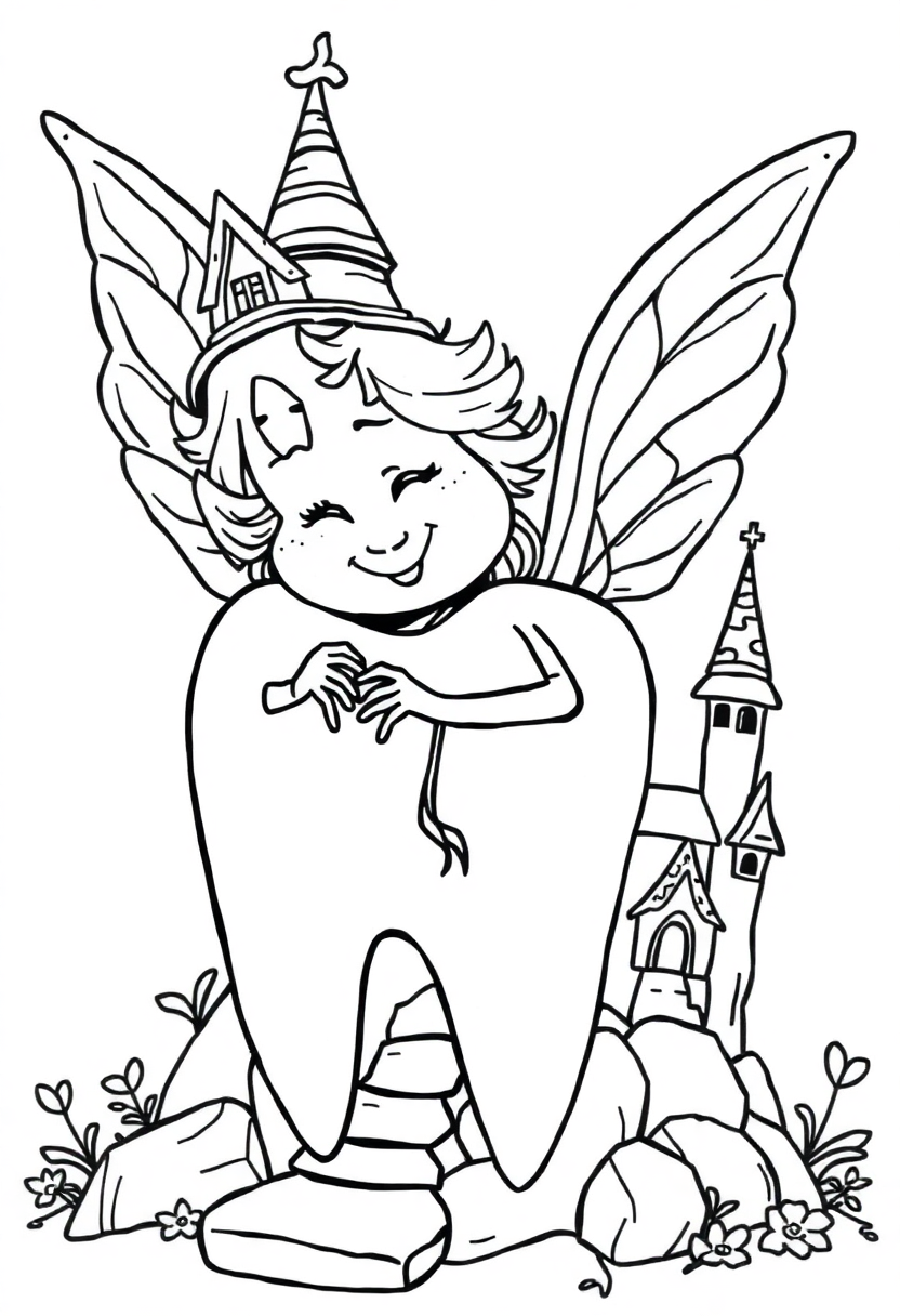 Tooth Fairy with Castle coloring page, free printable