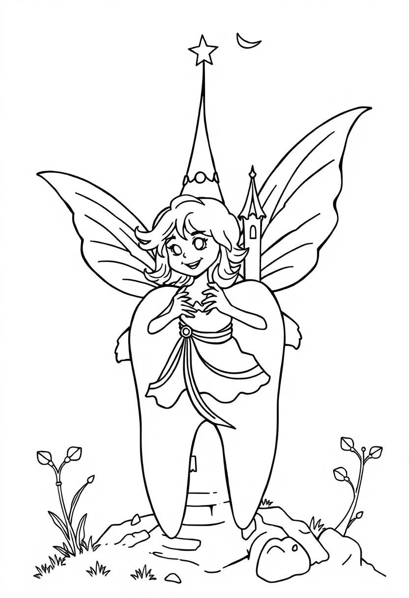 Tooth Fairy With Castle coloring pages