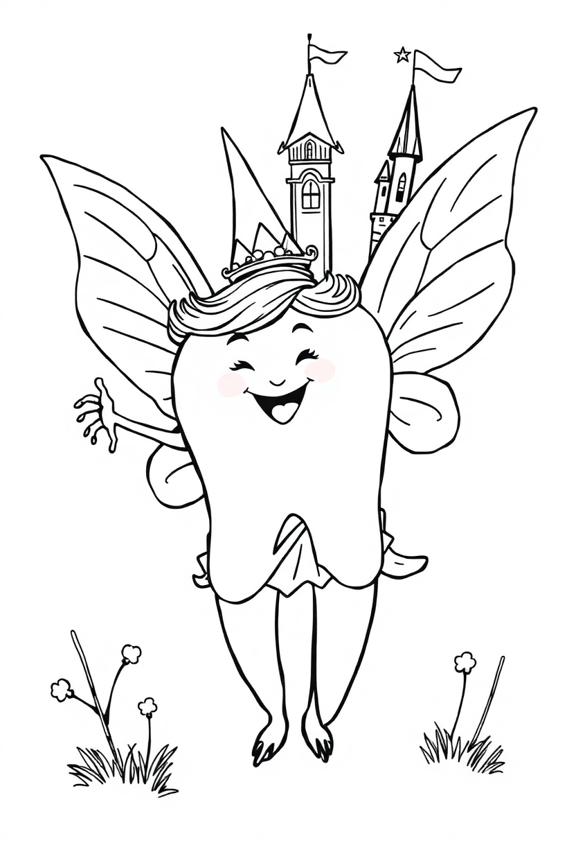 Tooth Fairy with Castle coloring page, free printable