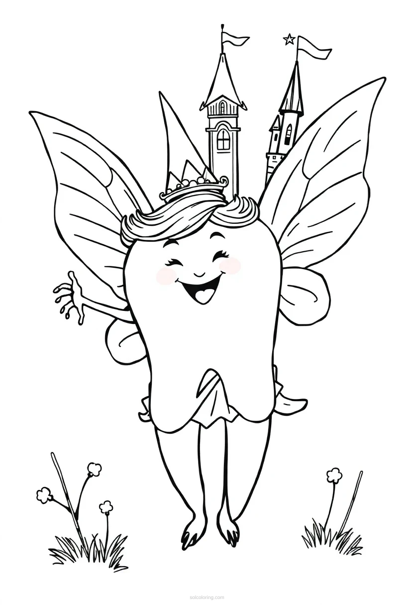 Tooth Fairy with Castle coloring page for kids
