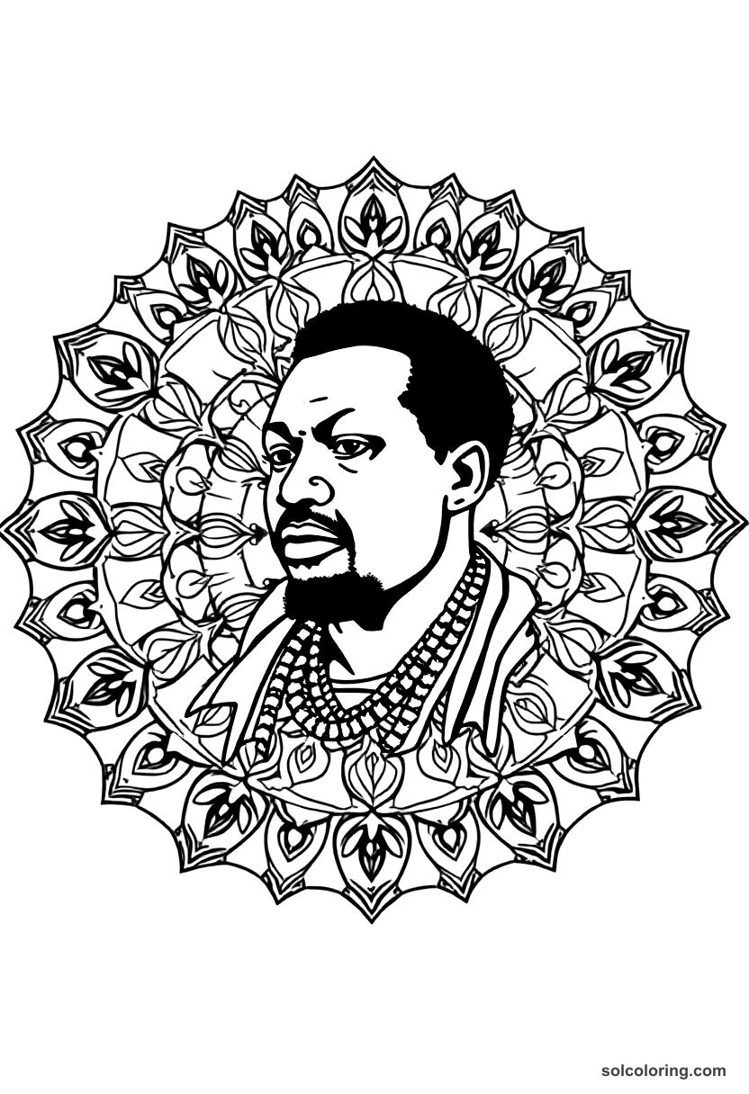 Mandala Toussaint Louverture of Haiti coloring page, free printable mandala style