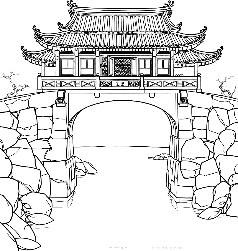 Traditional Chinese Bridge coloring page for kids