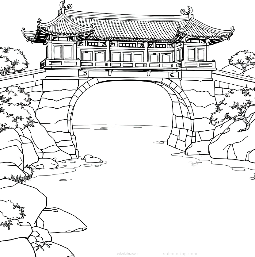 Traditional Chinese Bridge coloring page for kids