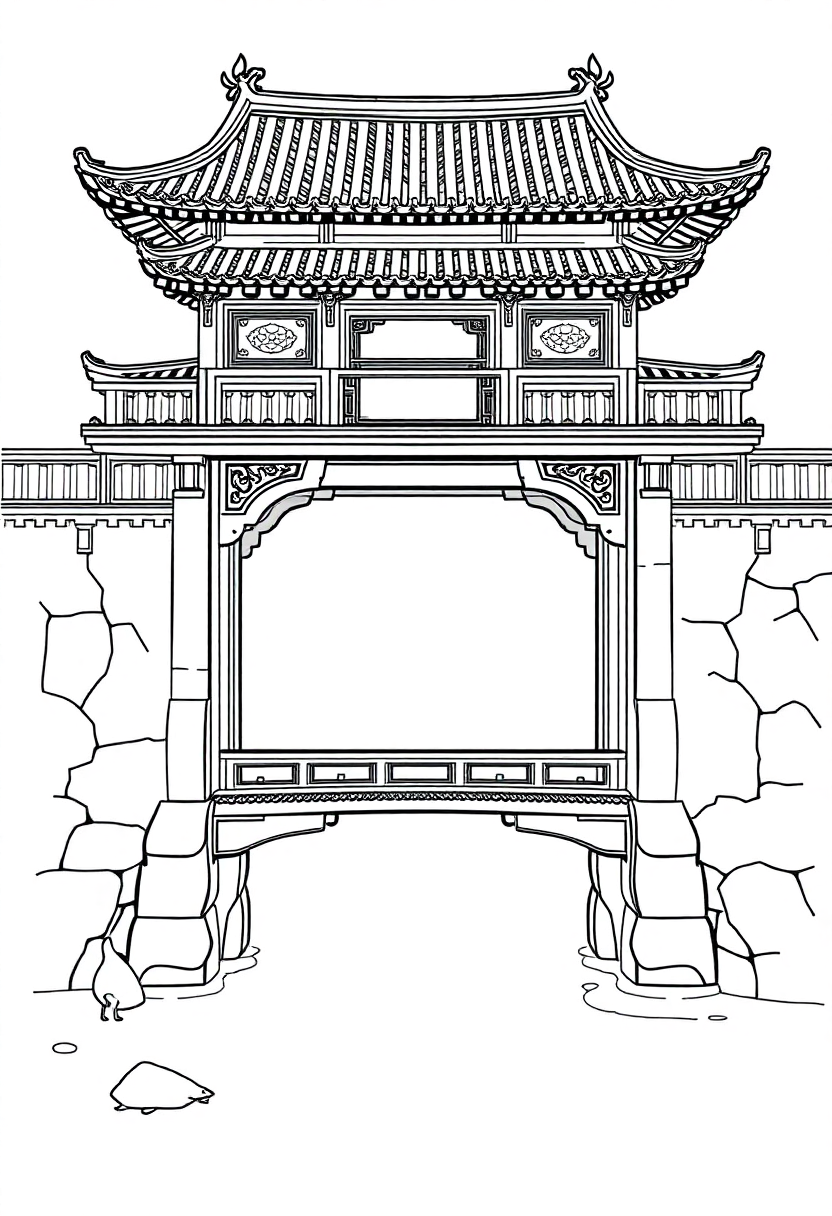 Traditional Chinese Bridge coloring page, free printable