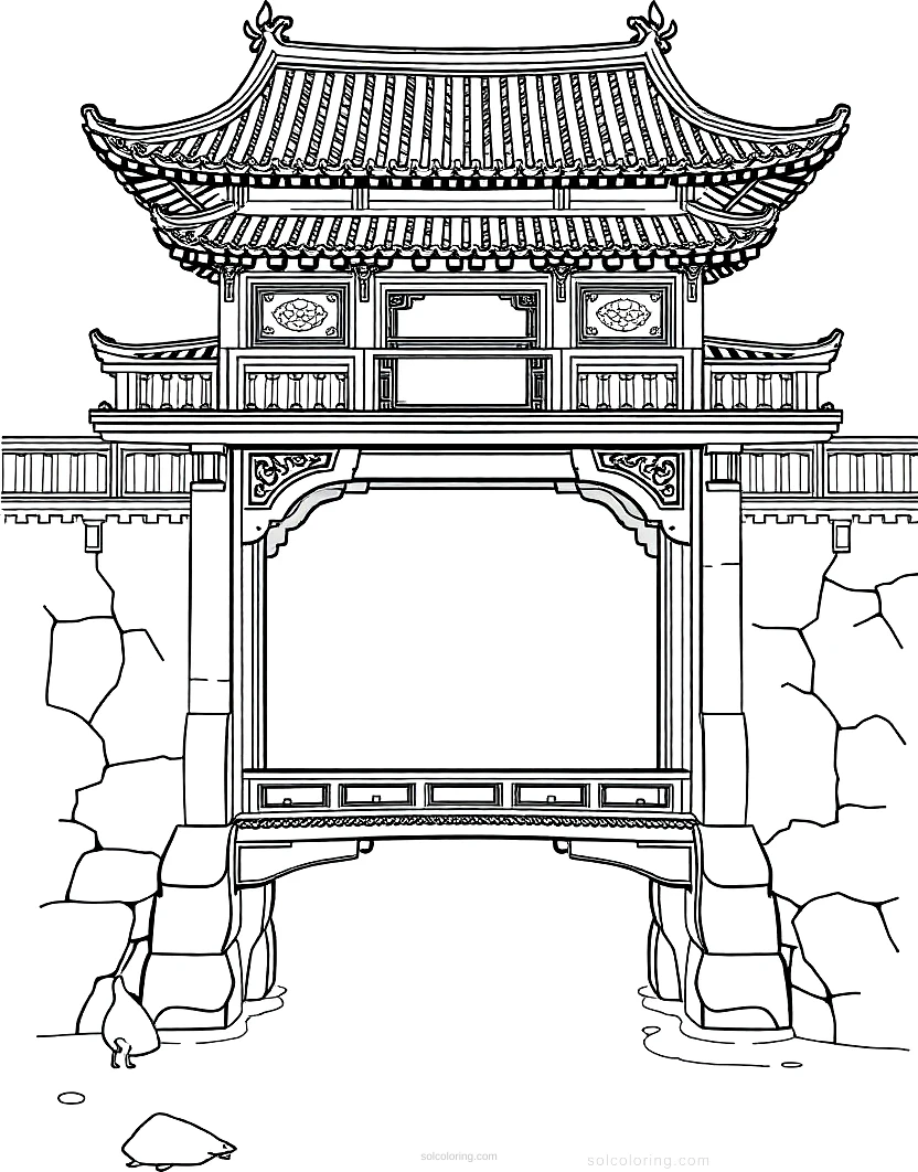 Traditional Chinese Bridge coloring page for kids