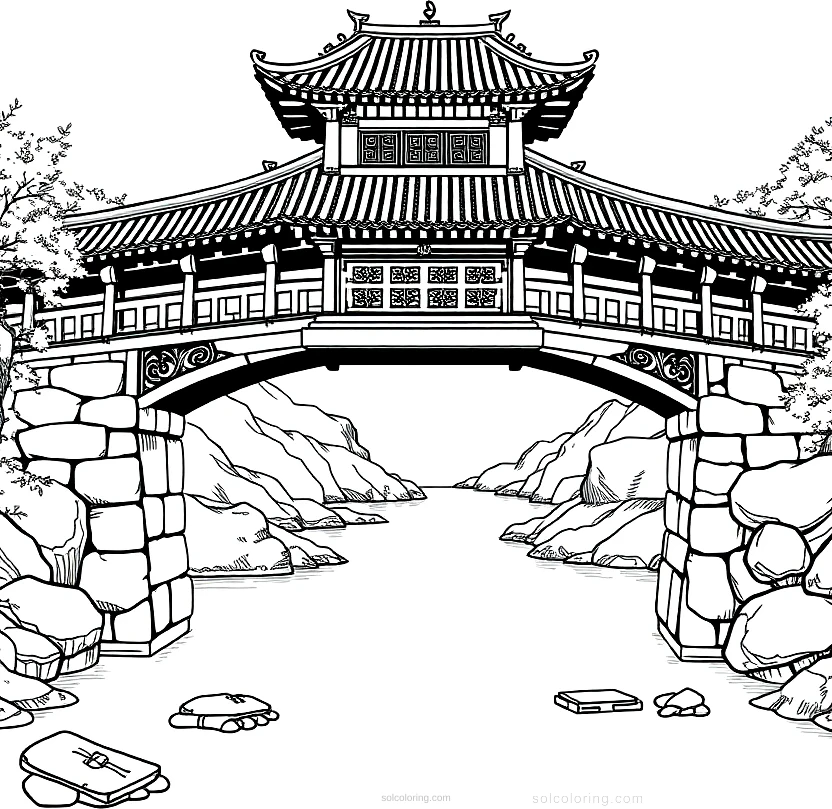 Traditional Chinese Bridge coloring page for kids