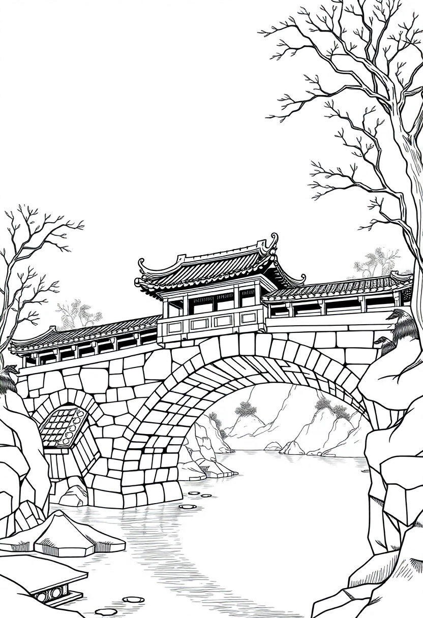 Traditional Chinese Bridge coloring pages