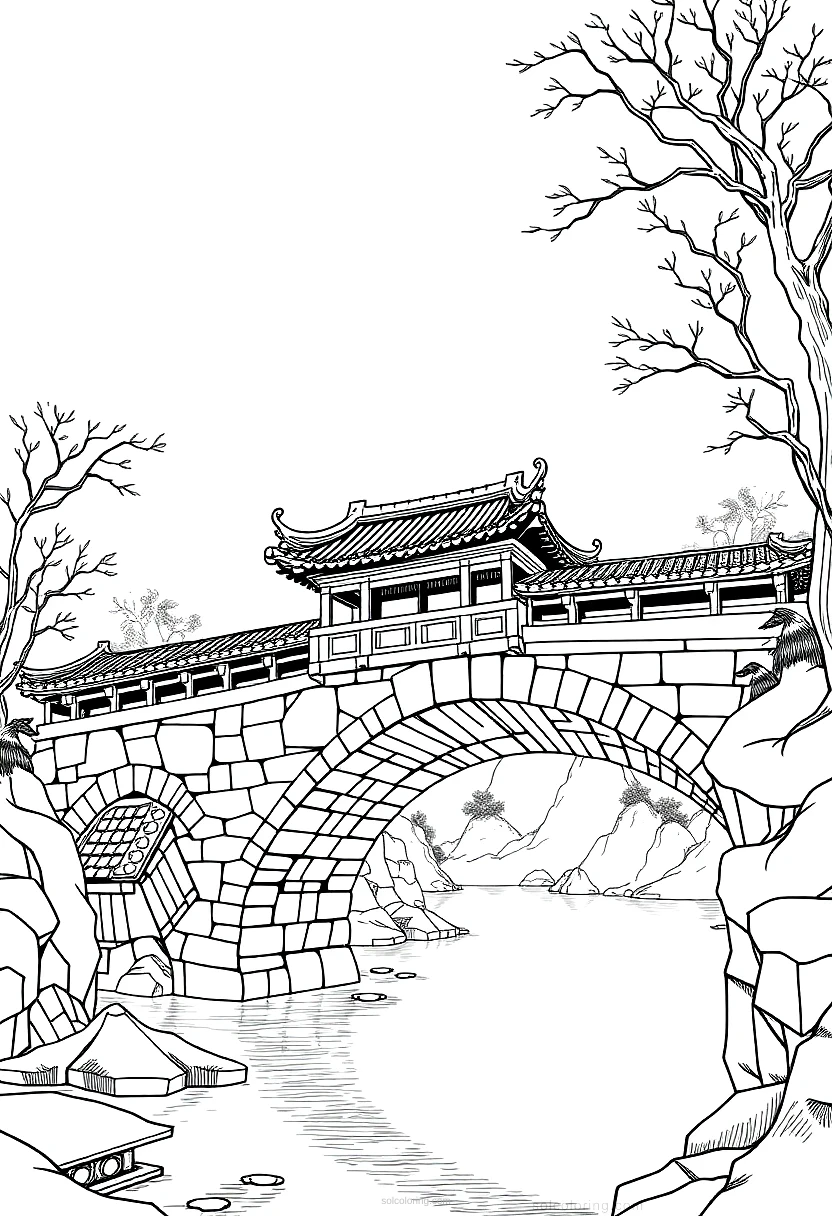 Traditional Chinese Bridge coloring pages
