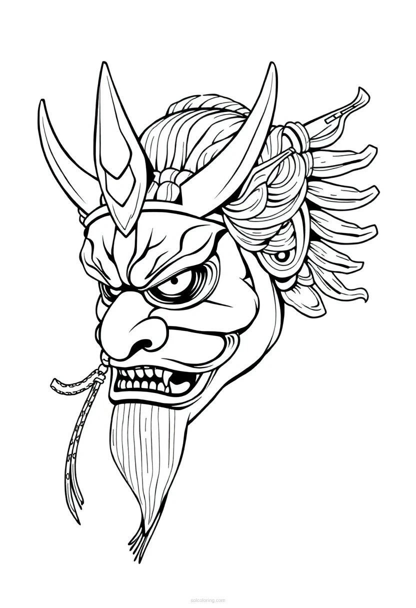 Traditional Japanese Mask coloring page for kids