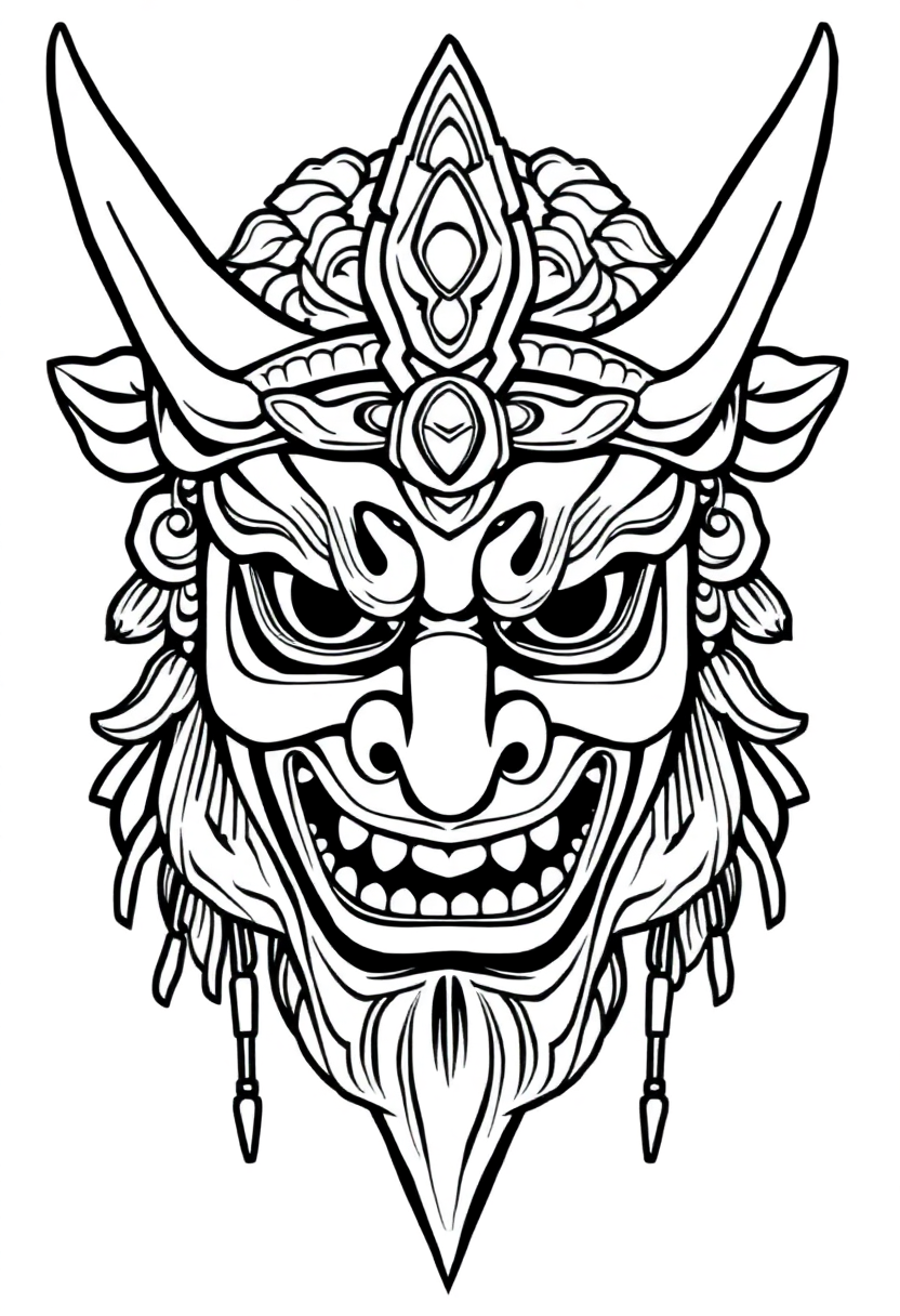 Traditional Japanese Mask coloring page, free printable