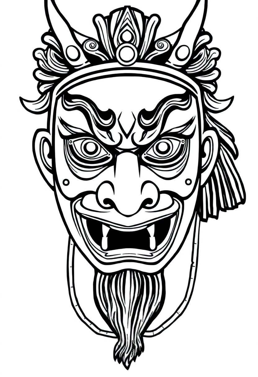 Traditional Japanese Mask coloring page, free printable