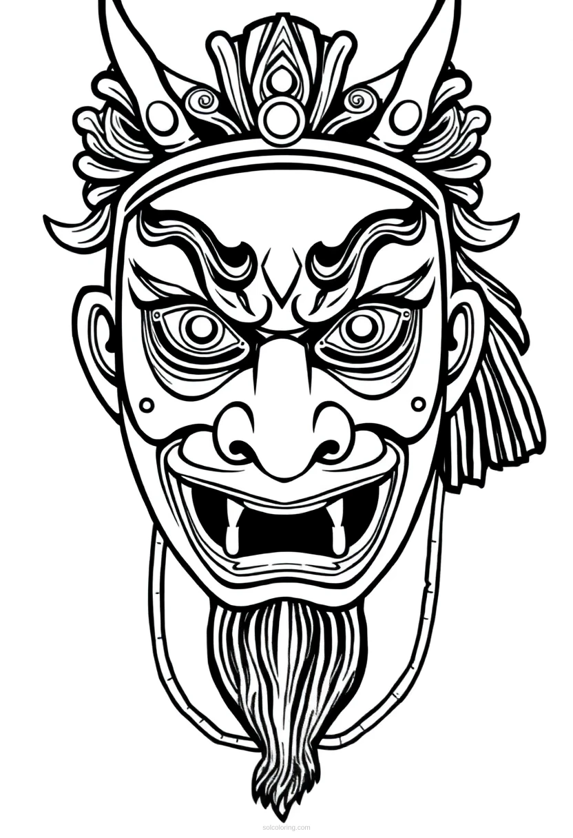 Traditional Japanese Mask coloring page for kids