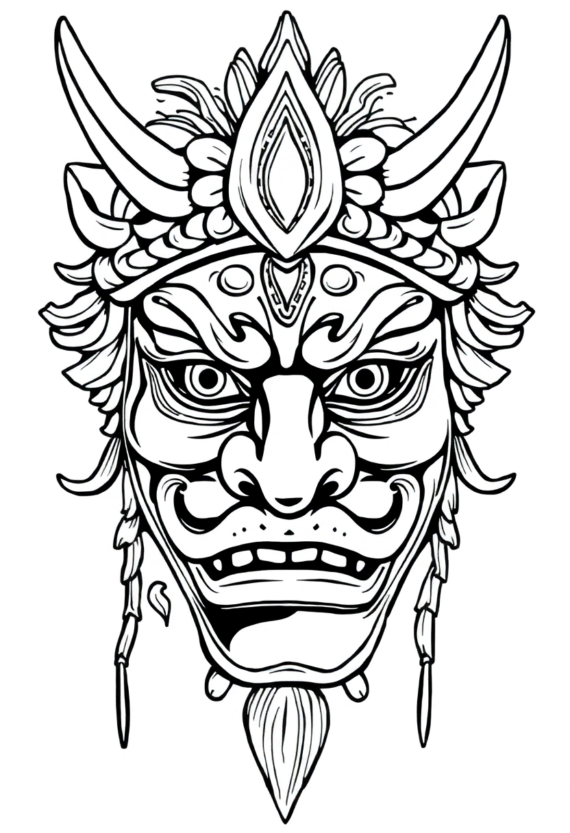 Traditional Japanese Mask coloring page, free printable