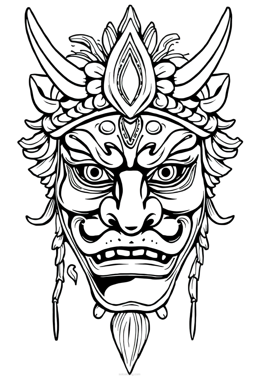 Traditional Japanese Mask coloring page for kids
