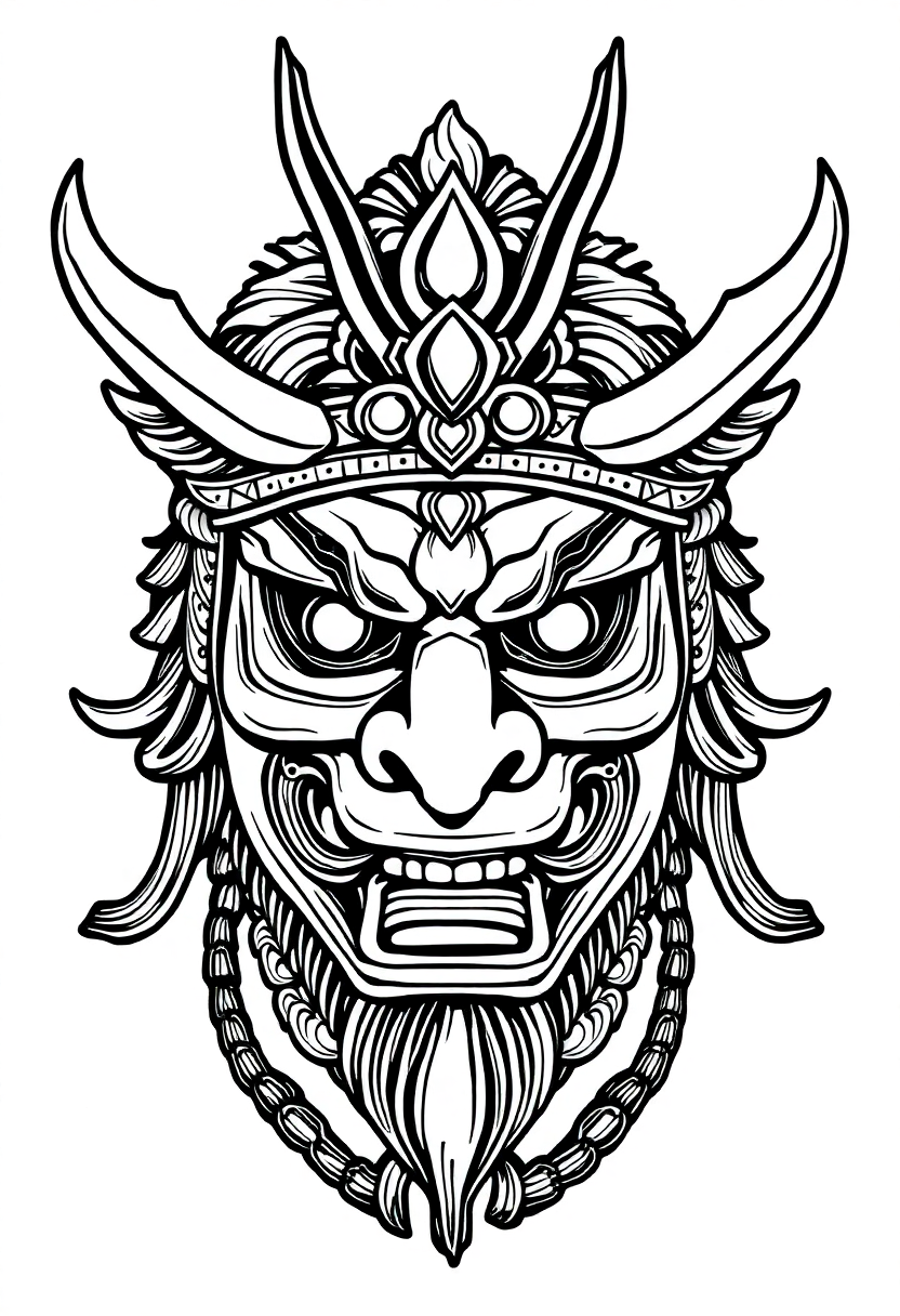 Traditional Japanese Mask coloring page, free printable
