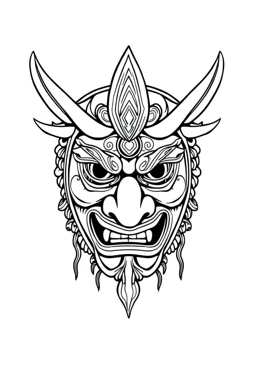 Traditional Japanese Mask coloring page, free printable