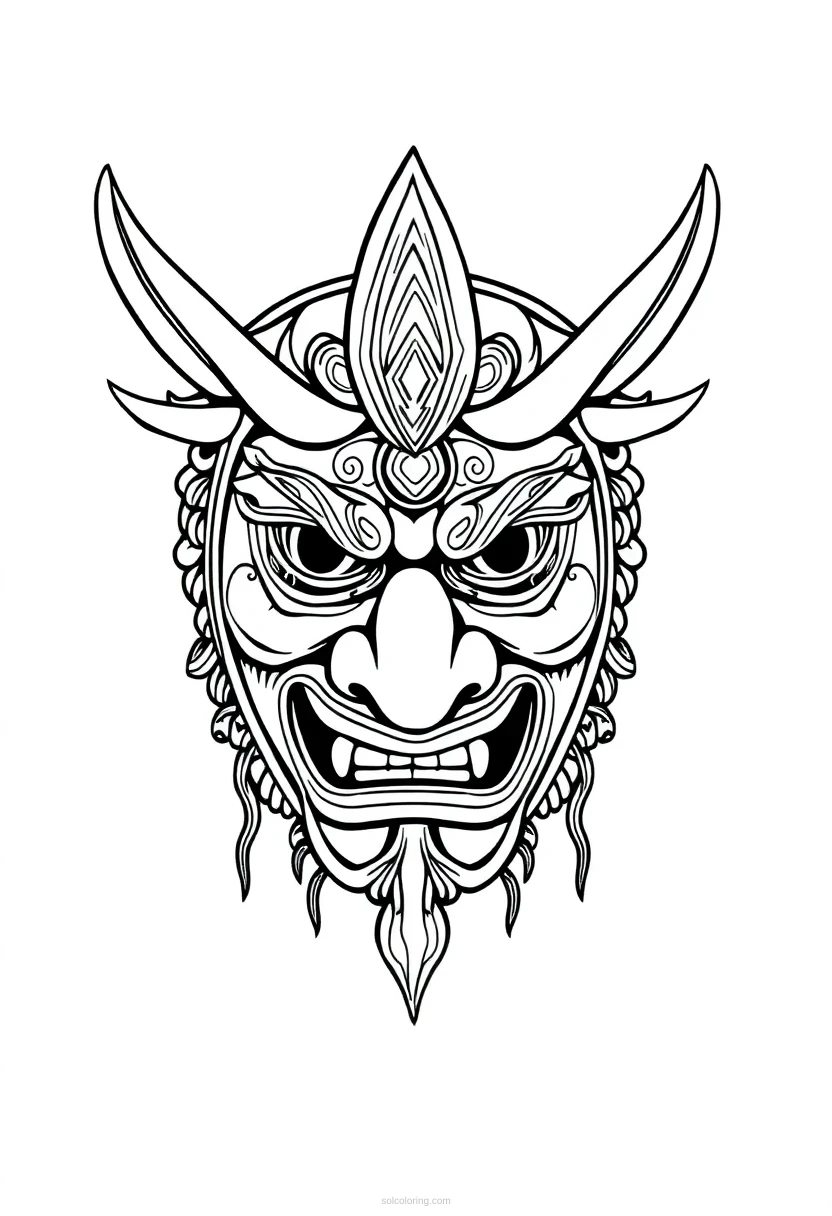 Traditional Japanese Mask coloring page for kids