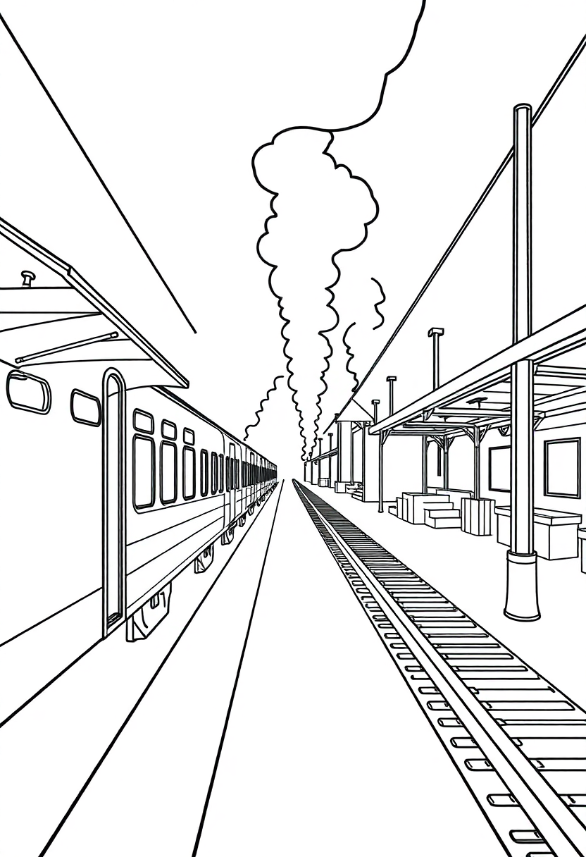 Train Station With Steam coloring pages