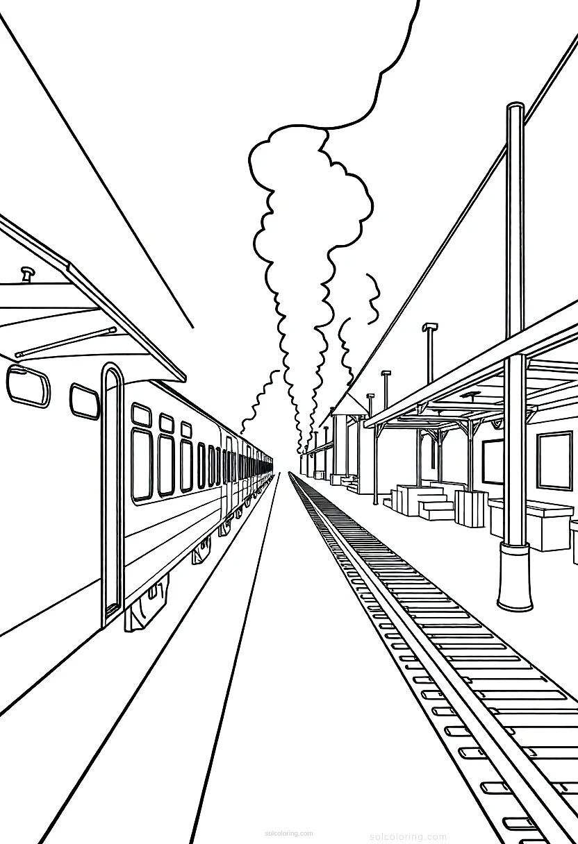 Train Station With Steam coloring pages