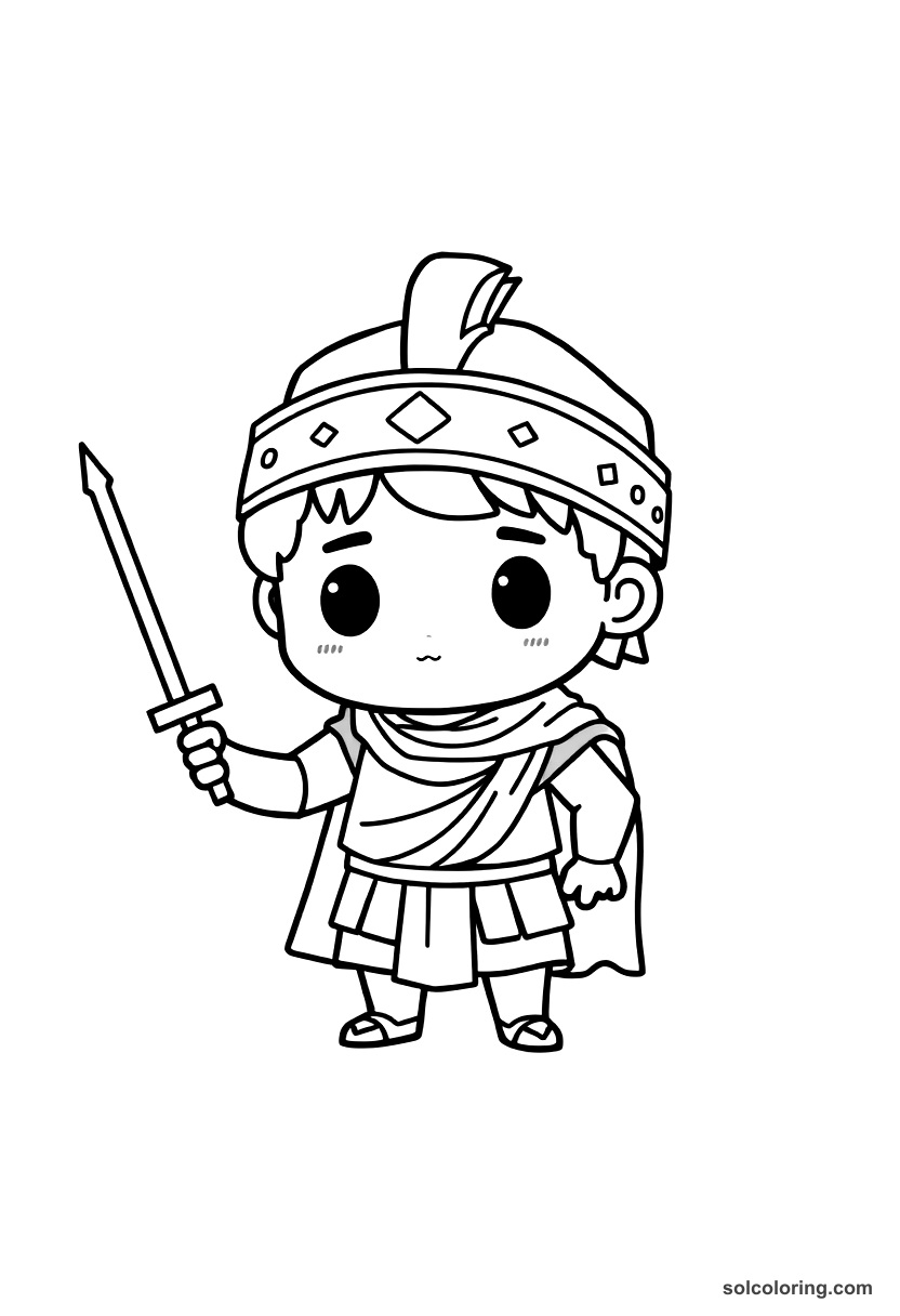 Chibi Trajan at the Dacian Wars coloring page, free printable chibi style