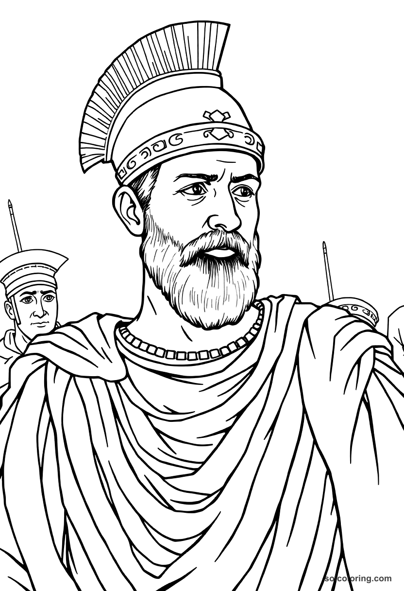 Trajan at the Dacian Wars coloring page, free printable realistic style