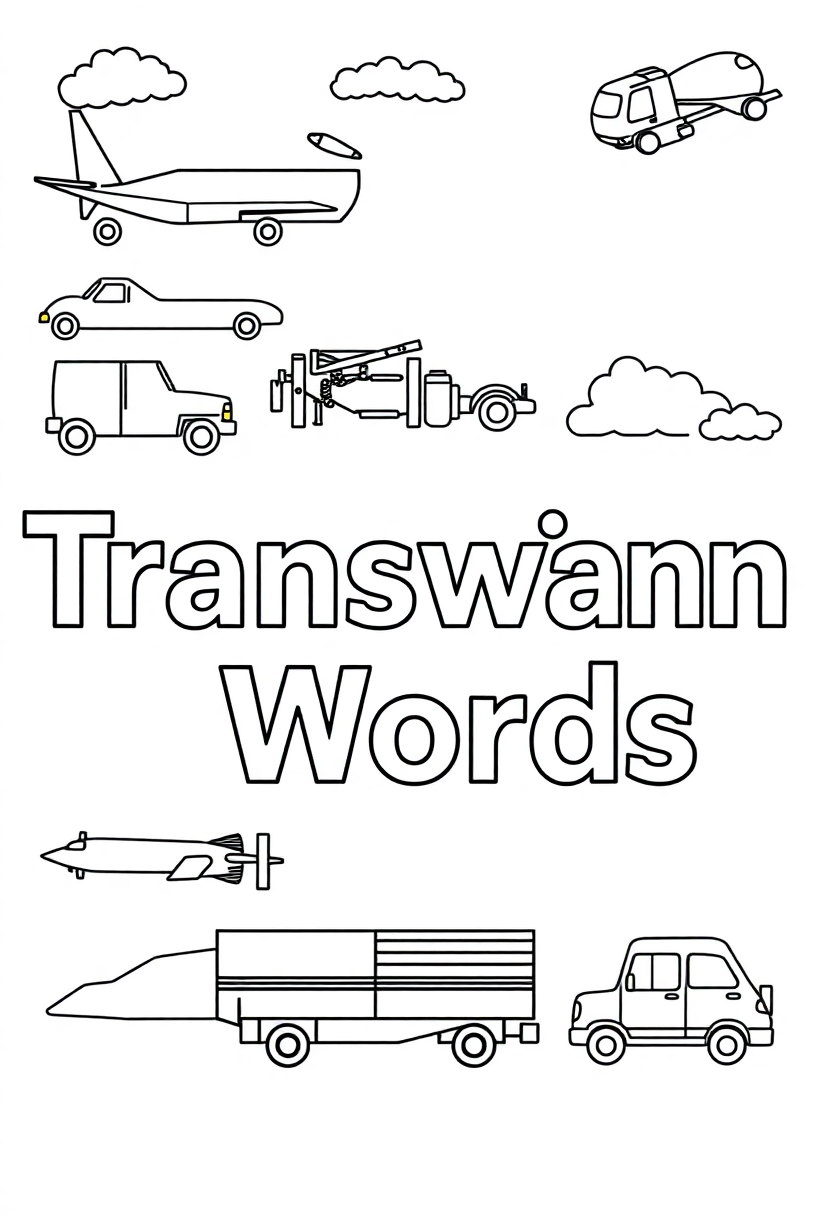Transportation Words coloring page for kids