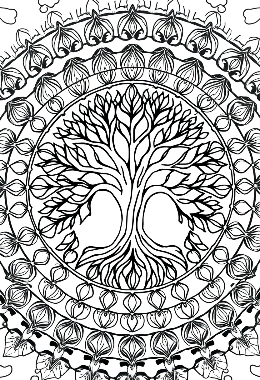Tree Of Life Mandala Circle coloring pages