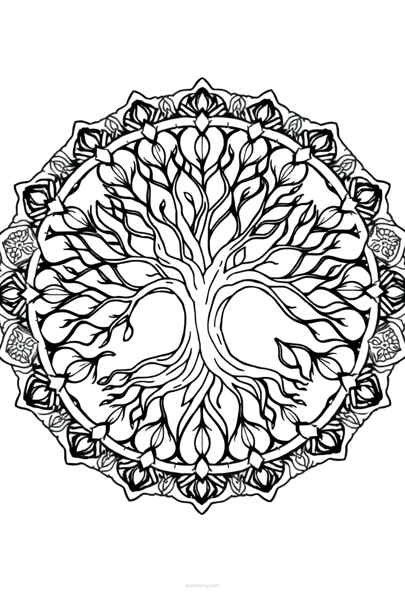 Tree of Life Sacred Circle coloring page for kids
