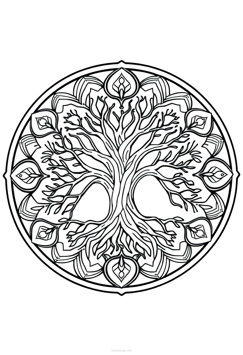Tree of Life Sacred Circle coloring page for kids