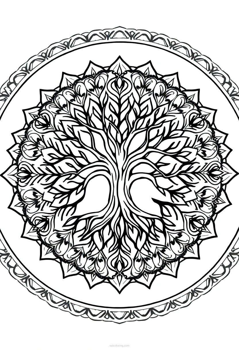 Tree of Life Sacred Circle coloring page for kids