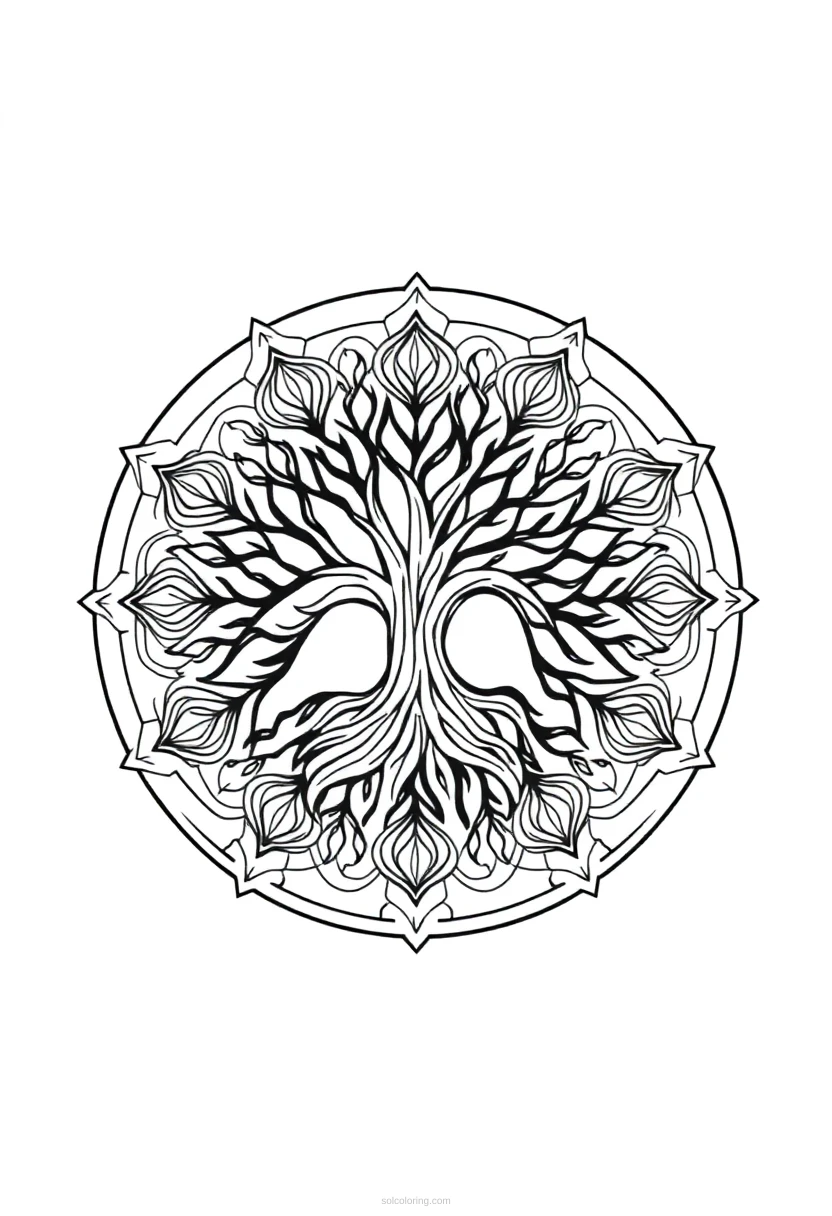Tree of Life Sacred Circle coloring page for kids