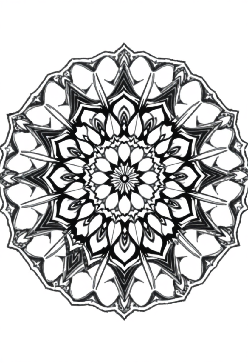 Triangular Kaleidoscope Pattern coloring page for kids