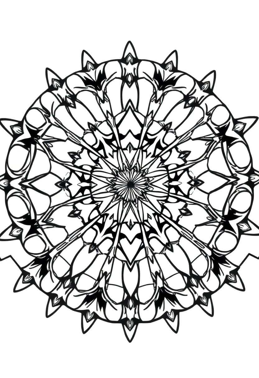 Triangular Kaleidoscope Pattern coloring page for kids