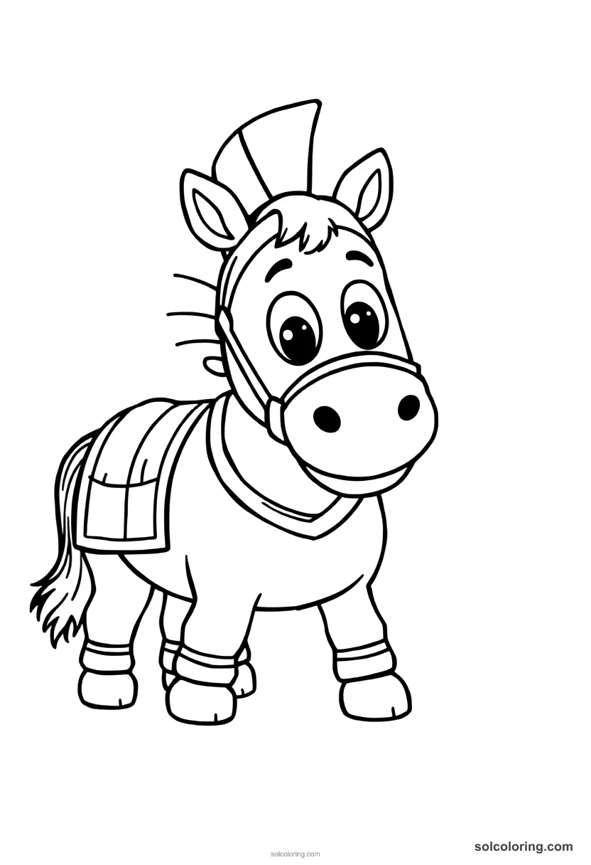 Cute Cartoon Trojan Horse Being Brought into Troy cute cartoon coloring page for kids