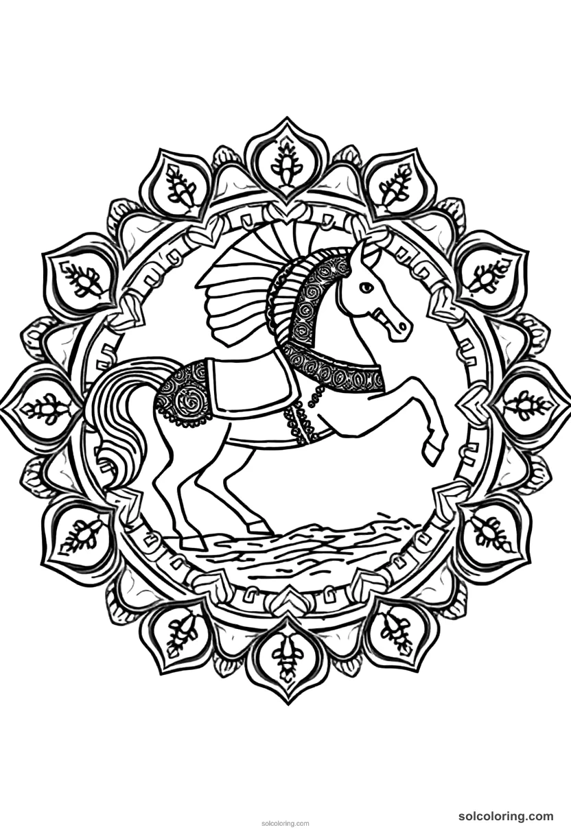 Mandala Trojan Horse Being Brought into Troy mandala coloring page for kids