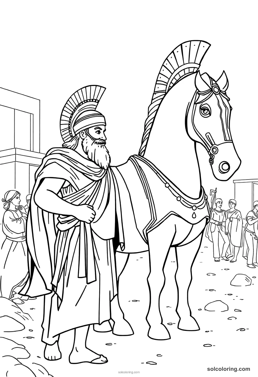 Trojan Horse Being Brought Into Troy coloring pages