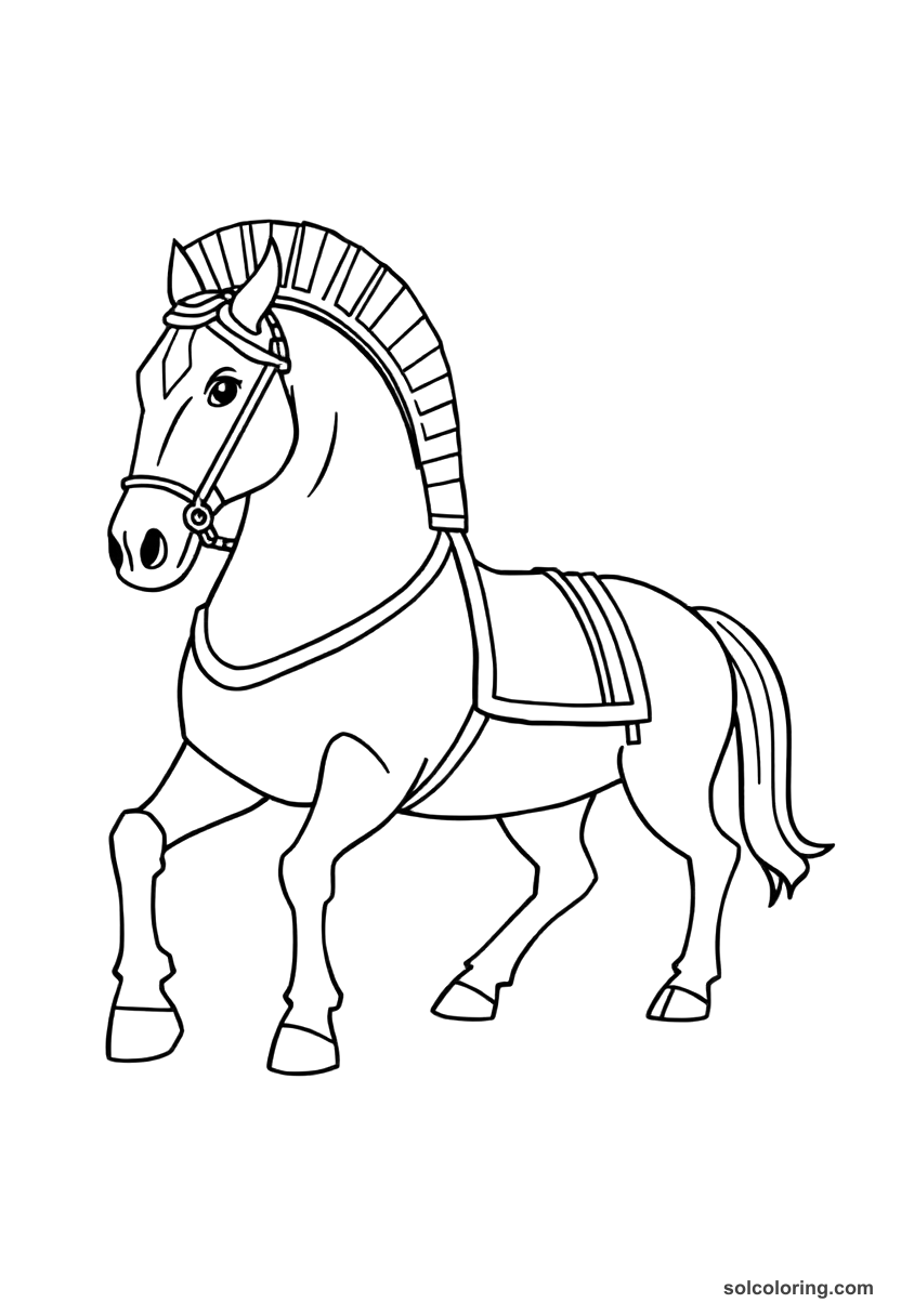 Simple Trojan Horse Being Brought into Troy coloring page, free printable simple style