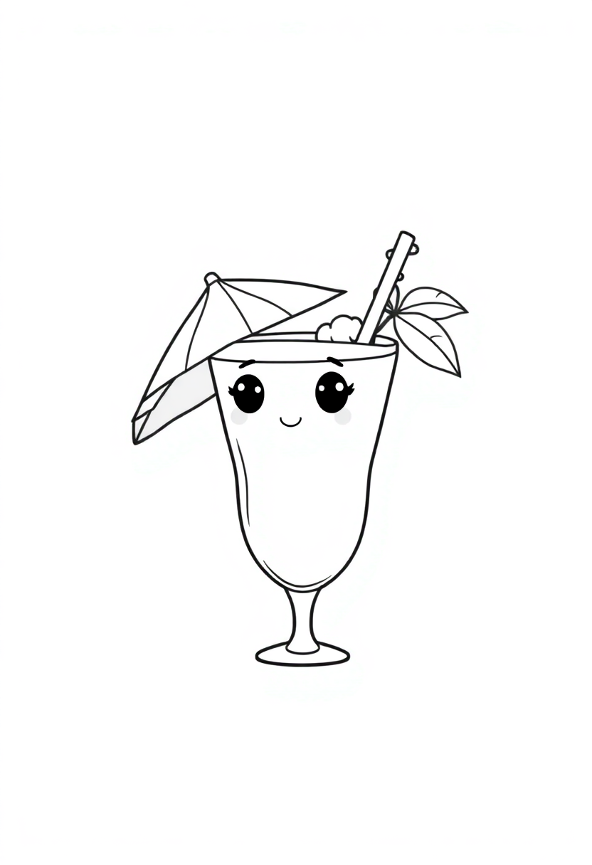 Tropical Cocktail with Umbrella coloring page, free printable