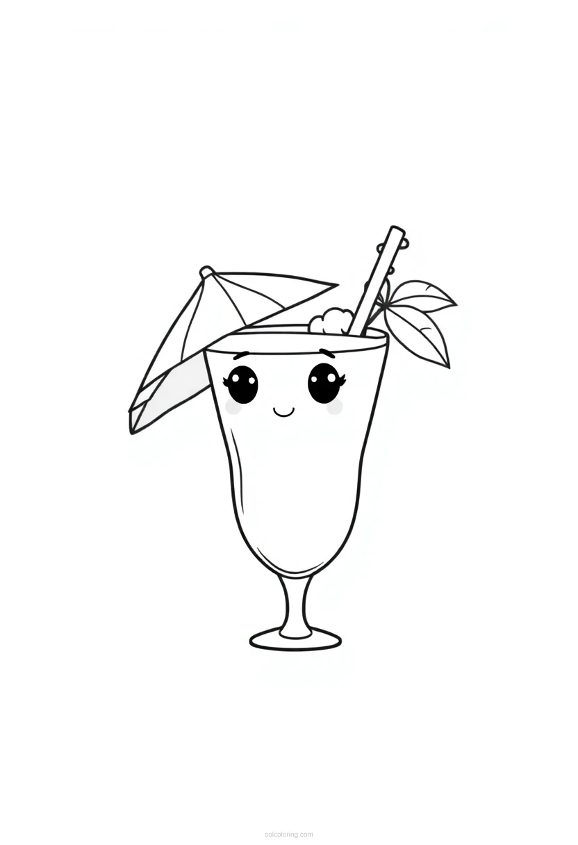 Tropical Cocktail With Umbrella coloring page for kids