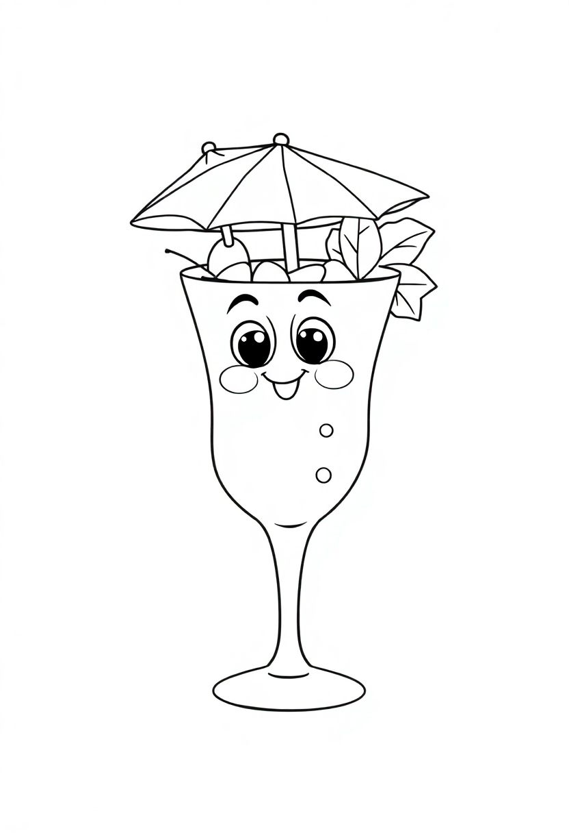 Tropical Cocktail with Umbrella coloring page, free printable