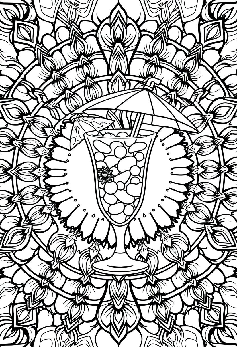 Tropical Cocktail with Umbrella coloring page, free printable