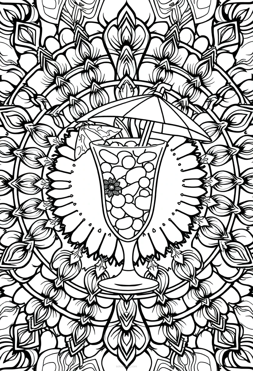 Tropical Cocktail With Umbrella coloring page for kids