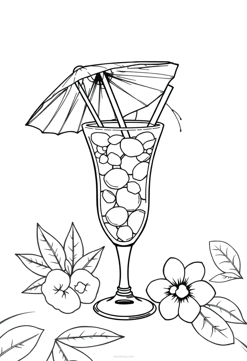Tropical Cocktail With Umbrella coloring page for kids