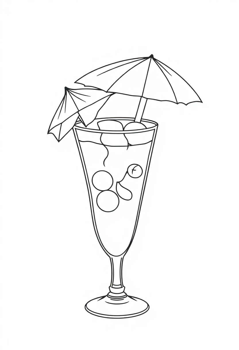 Tropical Cocktail with Umbrella coloring page, free printable