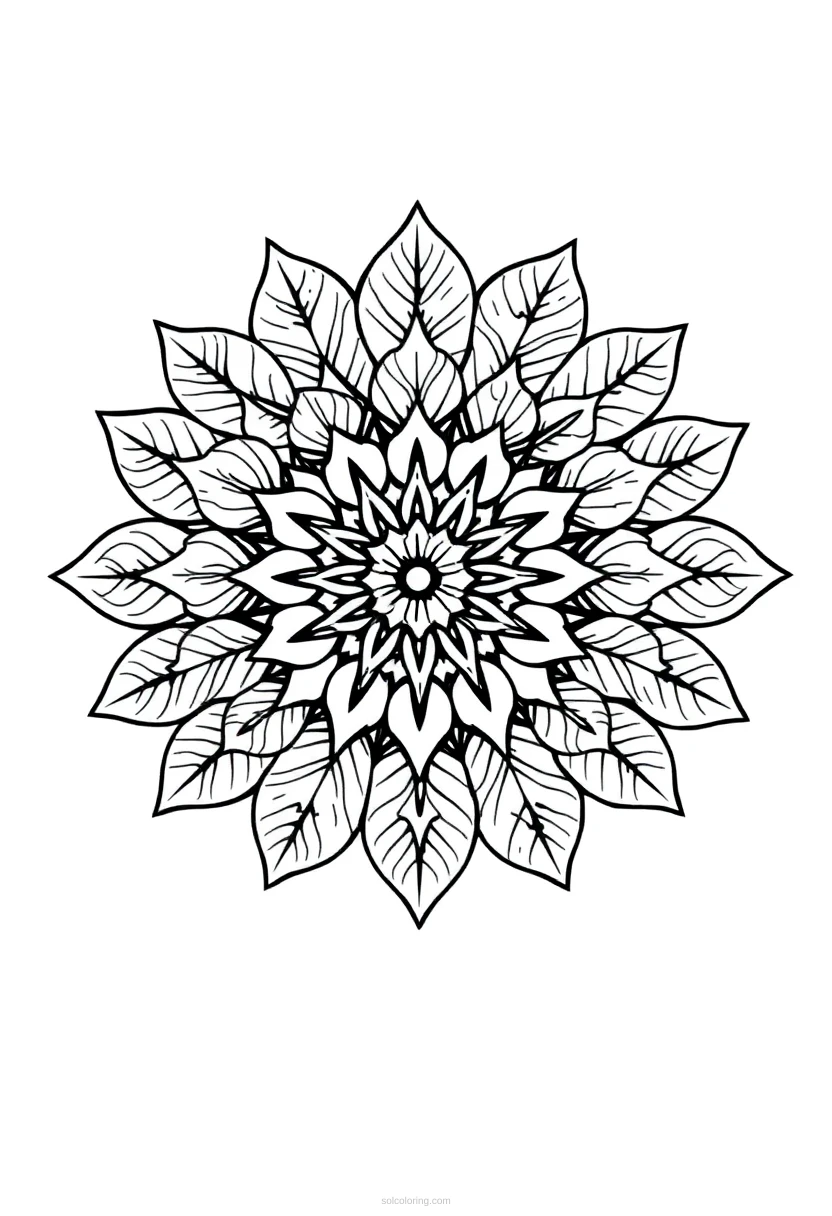 Tropical Leaves and Vines Mandala coloring page for kids