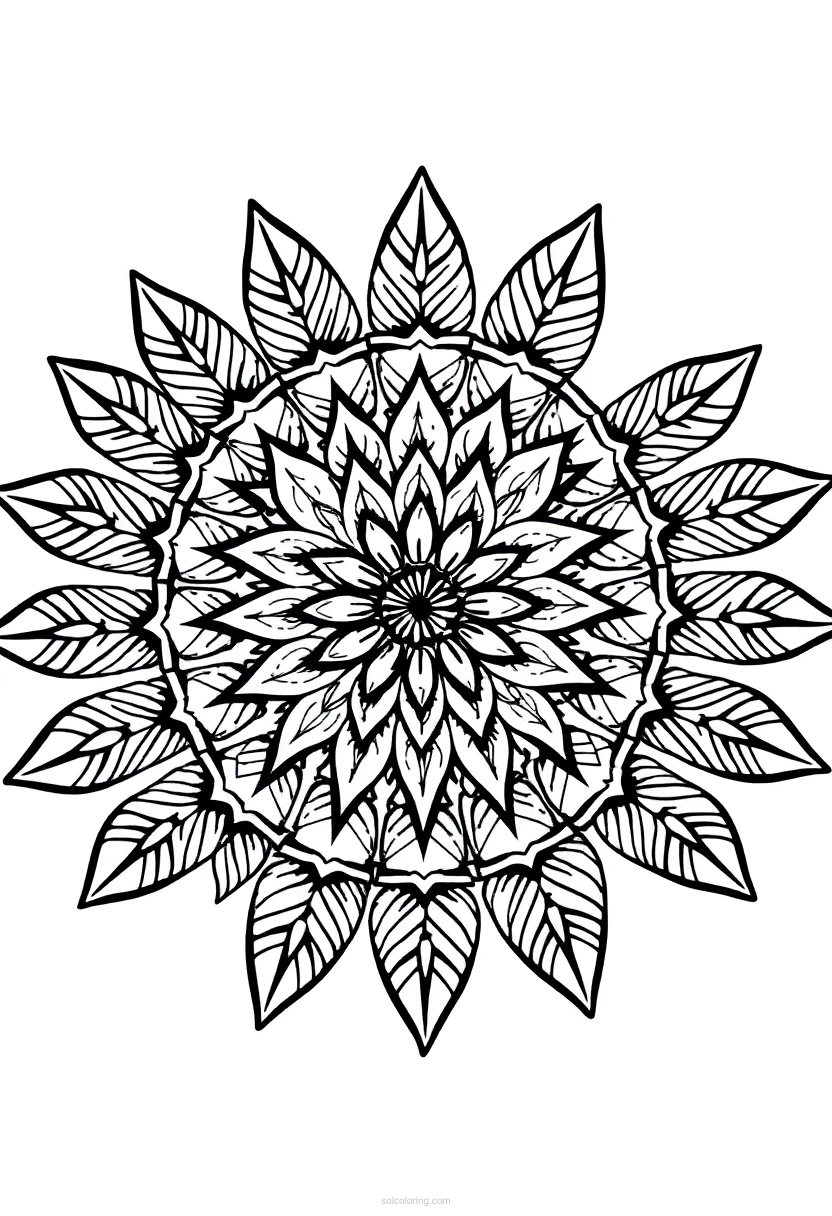 Tropical Leaves and Vines Mandala coloring page for kids
