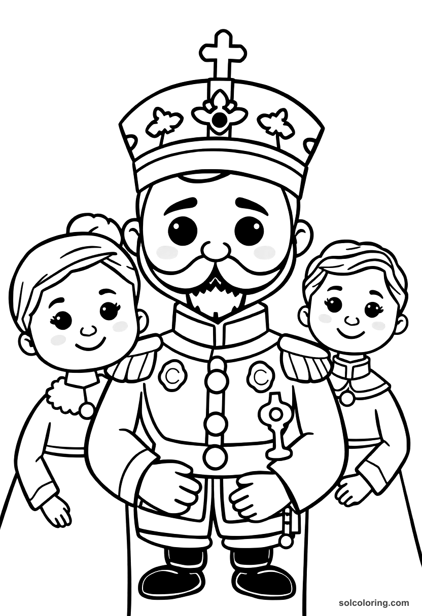 Cute Cartoon Tsar Nicholas II with the Romanov Family coloring page, free printable cute cartoon style