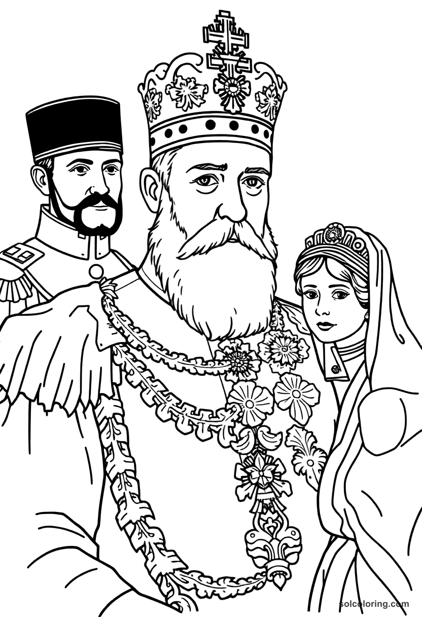 Tsar Nicholas II with the Romanov Family coloring page, free printable realistic style for kids and adults
