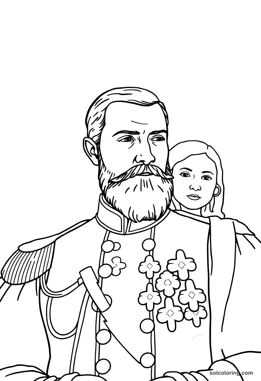 Simple Tsar Nicholas II with the Romanov Family coloring page, free printable simple style