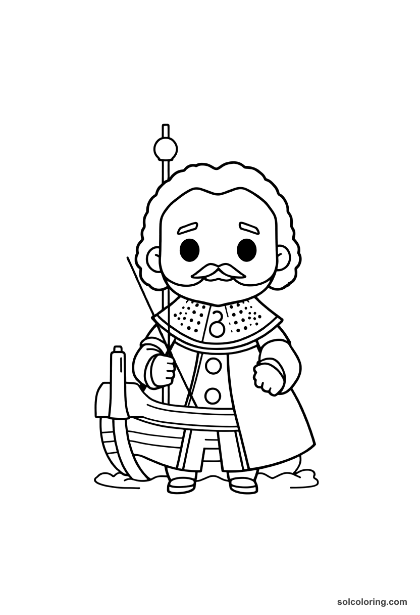 Chibi Tsar Peter I Building the Russian Navy coloring page, free printable chibi style